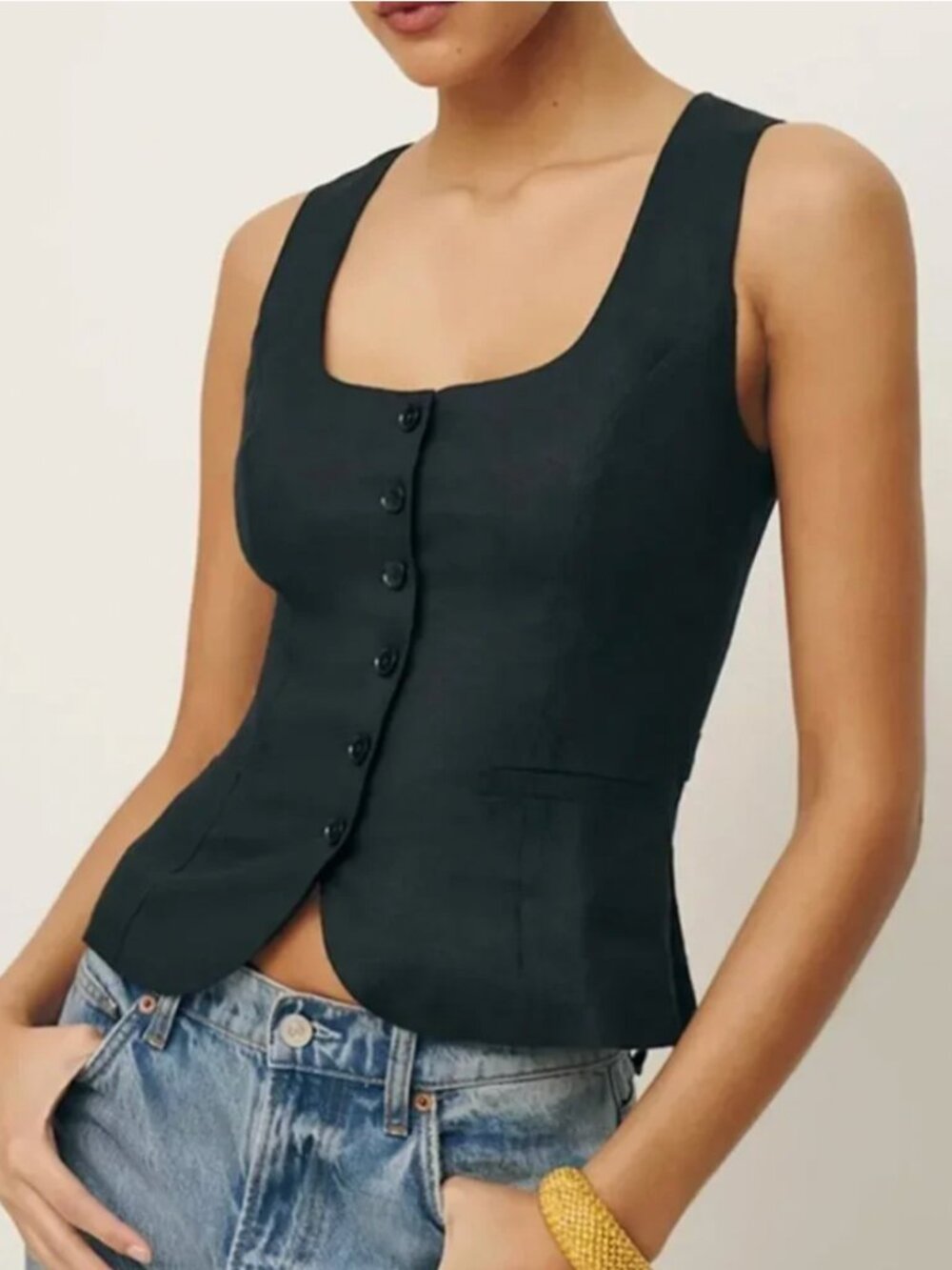 ✨ SALE✨ Reformation Delanie Linen Top - Black Noir French US6